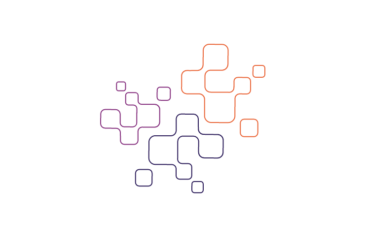 Un'illustrazione di Scp con serie di pixel viola rosa e arancioni